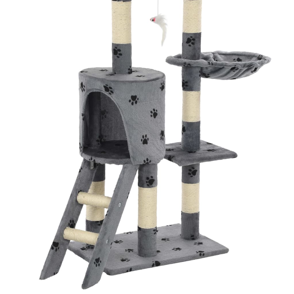 Kaķu Māja, Stabi Nagu Asināšanai, 138Cm, Pelēka Ar Ķepu Apdruku